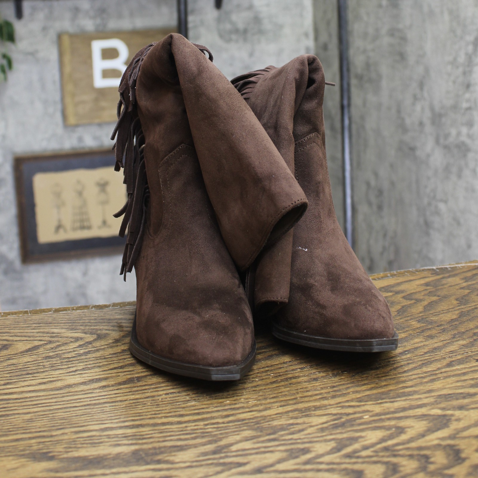 Universal Thread Womens Tall Fringe Western Boots Cone Heel Chocolate Brown 6M