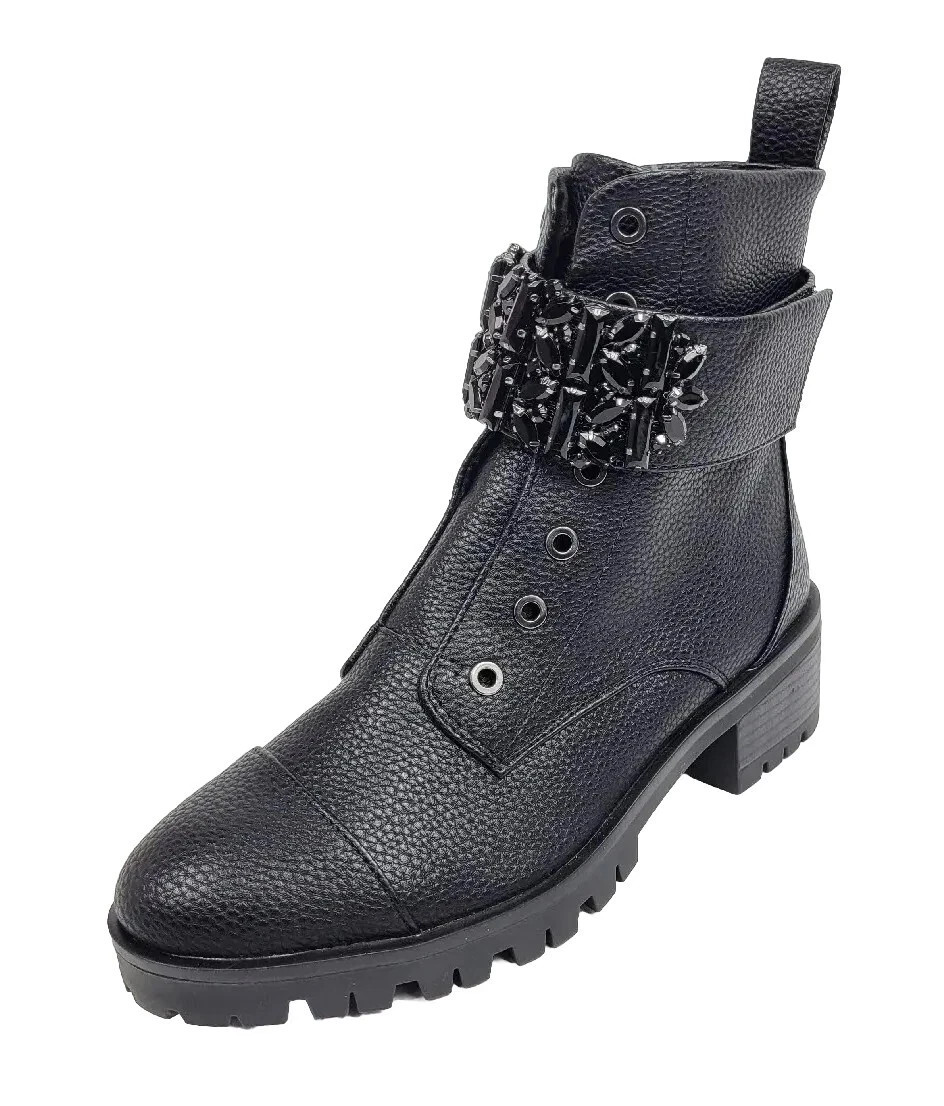Karl Lagerfeld Paris Women Booties Payson Combat Black Boot Embellished Size 7.5
