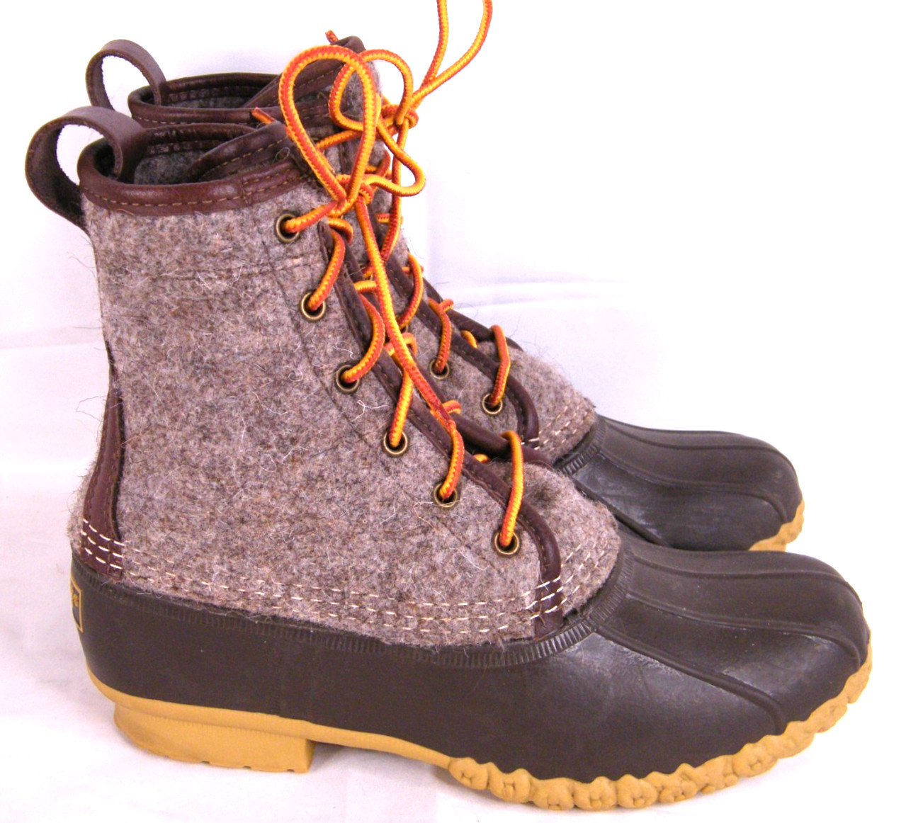 LL Bean Boots Gray Felt Upper Brown Duck Boot 283458 Womens Size 9 M