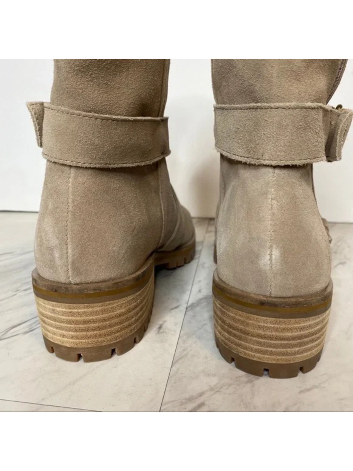 SPLENDID Womens Beige Padded Karlyn Round Toe Block Heel Buckle Leather Boots 6