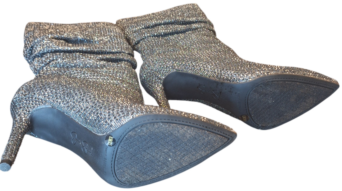Jessica Simpson Layzer Slouchy Rhinestone Boots Pewter Silver 8.5 High Heel