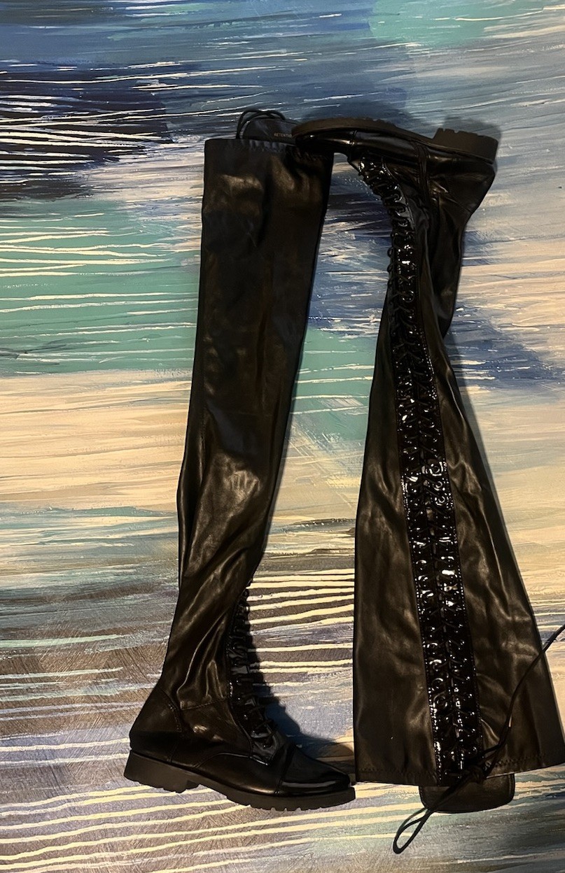 Women’s Lace Up Side Zip Low Heel Over The Knee Boots Oversized Boots Sz 9.5-10