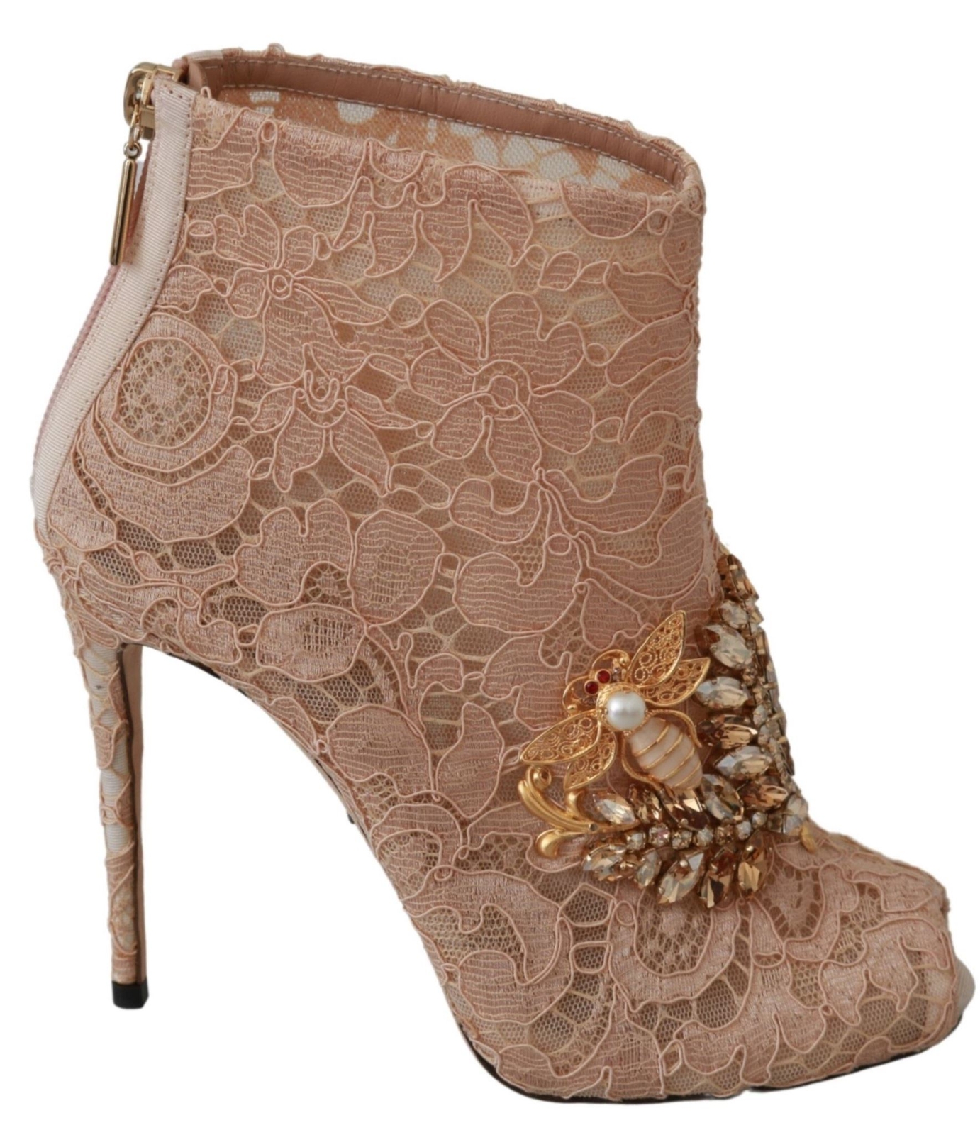 Dolce&Gabbana Women Beige Ankle Boots Cotton Blend Floral Lace Booties Sz EUR 36