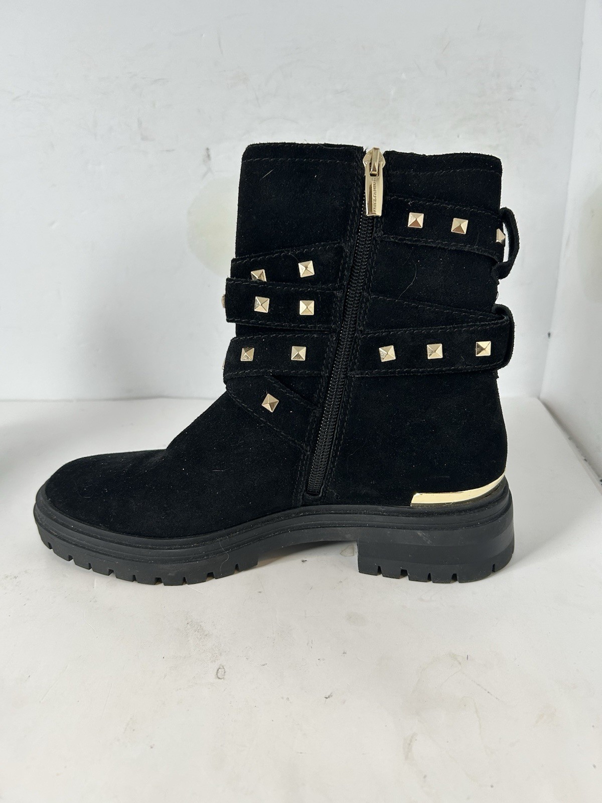 Vince Camuto Barretta Black Suede Studded Moto Boots Size 7.5M