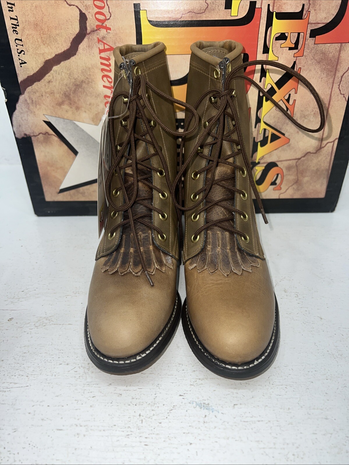 New Women’s Brown Lace Up Texas Brand Cowboy Boots. 4474 6 M. 19-82