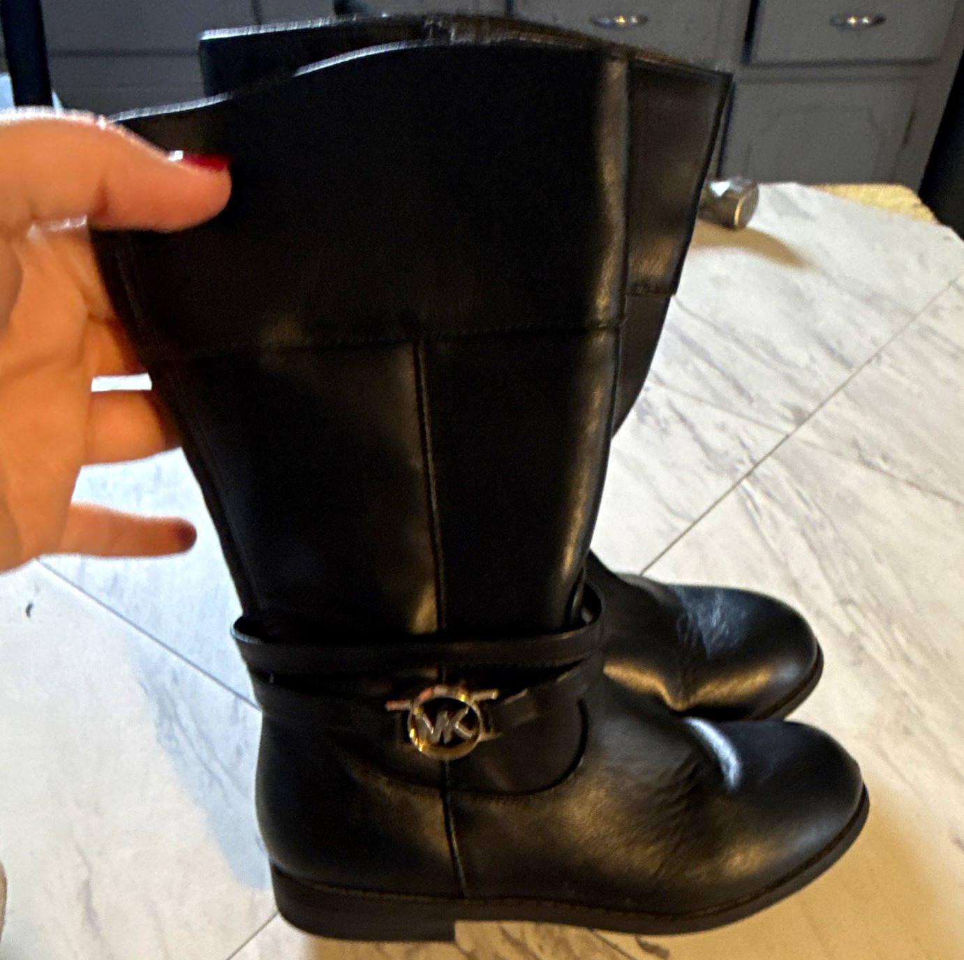 Michael Kors Kids Black Leather Boots Zip Round Toe US 11K