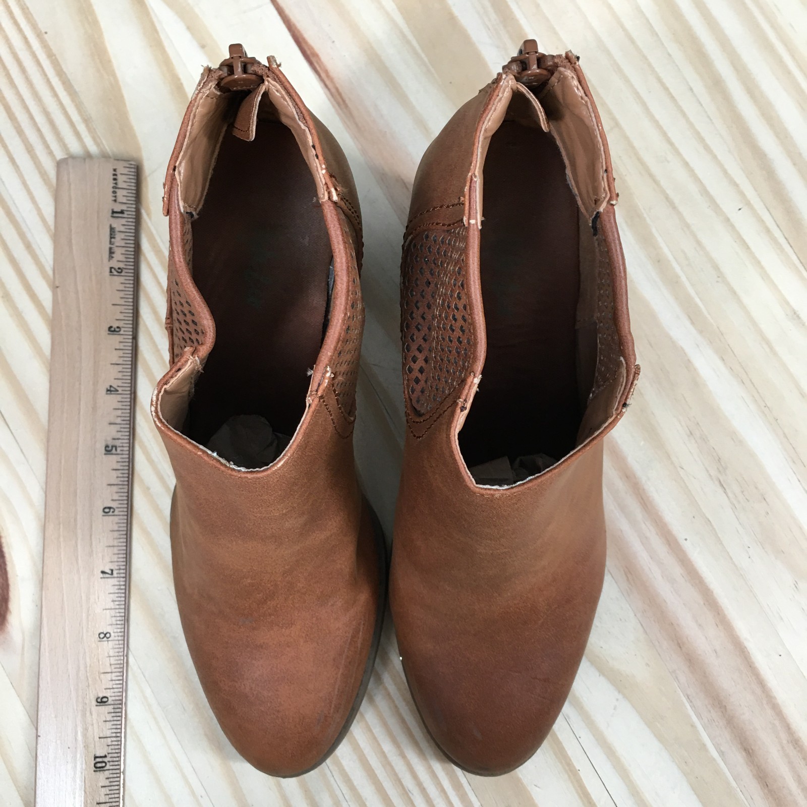 Style & Co. Boots Womens 8 M Ankle Bootie Perforated Back Zip Block Heels Brown