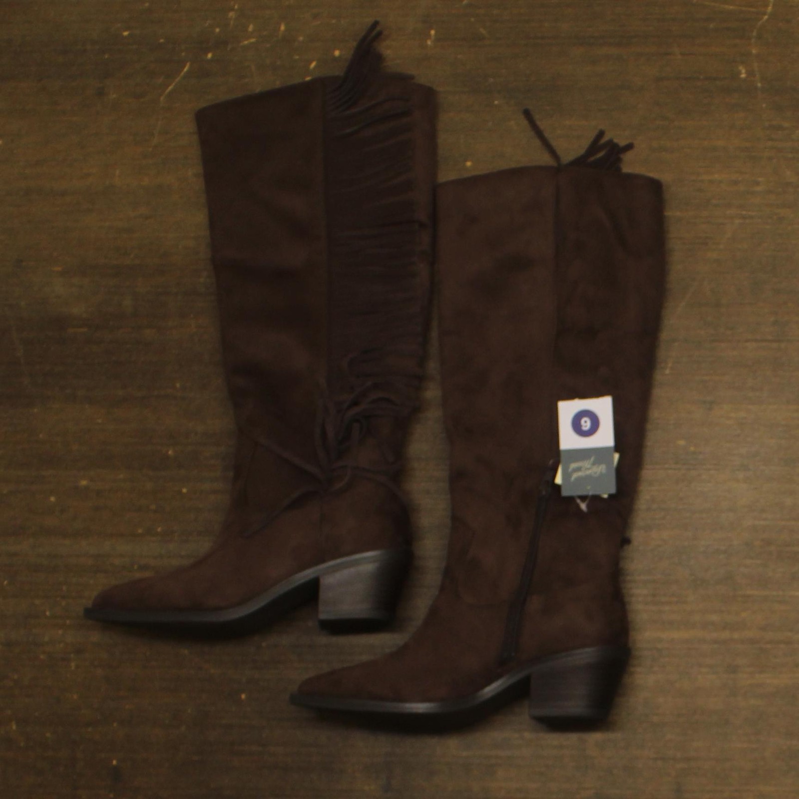 Universal Thread Womens Tall Fringe Western Boots Cone Heel Chocolate Brown 6M