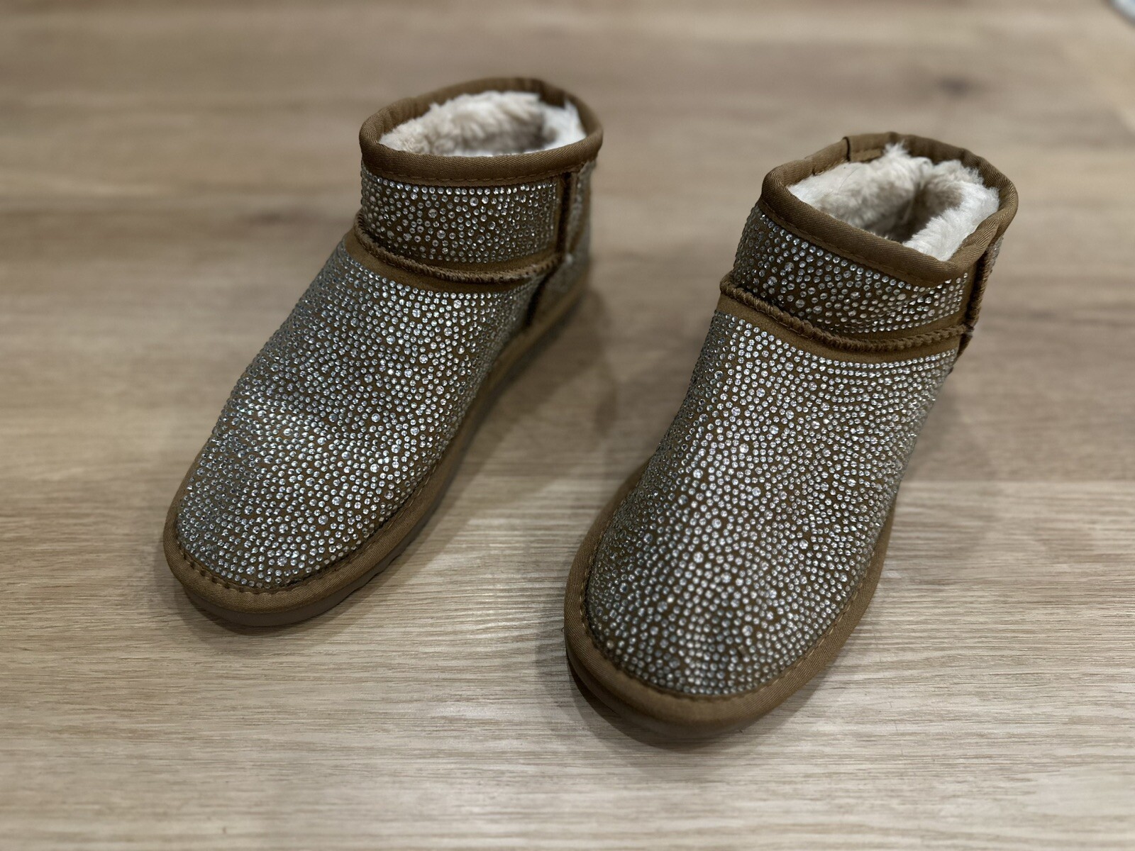 INC Womens Ariee Faux Fur Ankle Winter & Snow Boots | Tan Bling | 7 Medium (B,M)