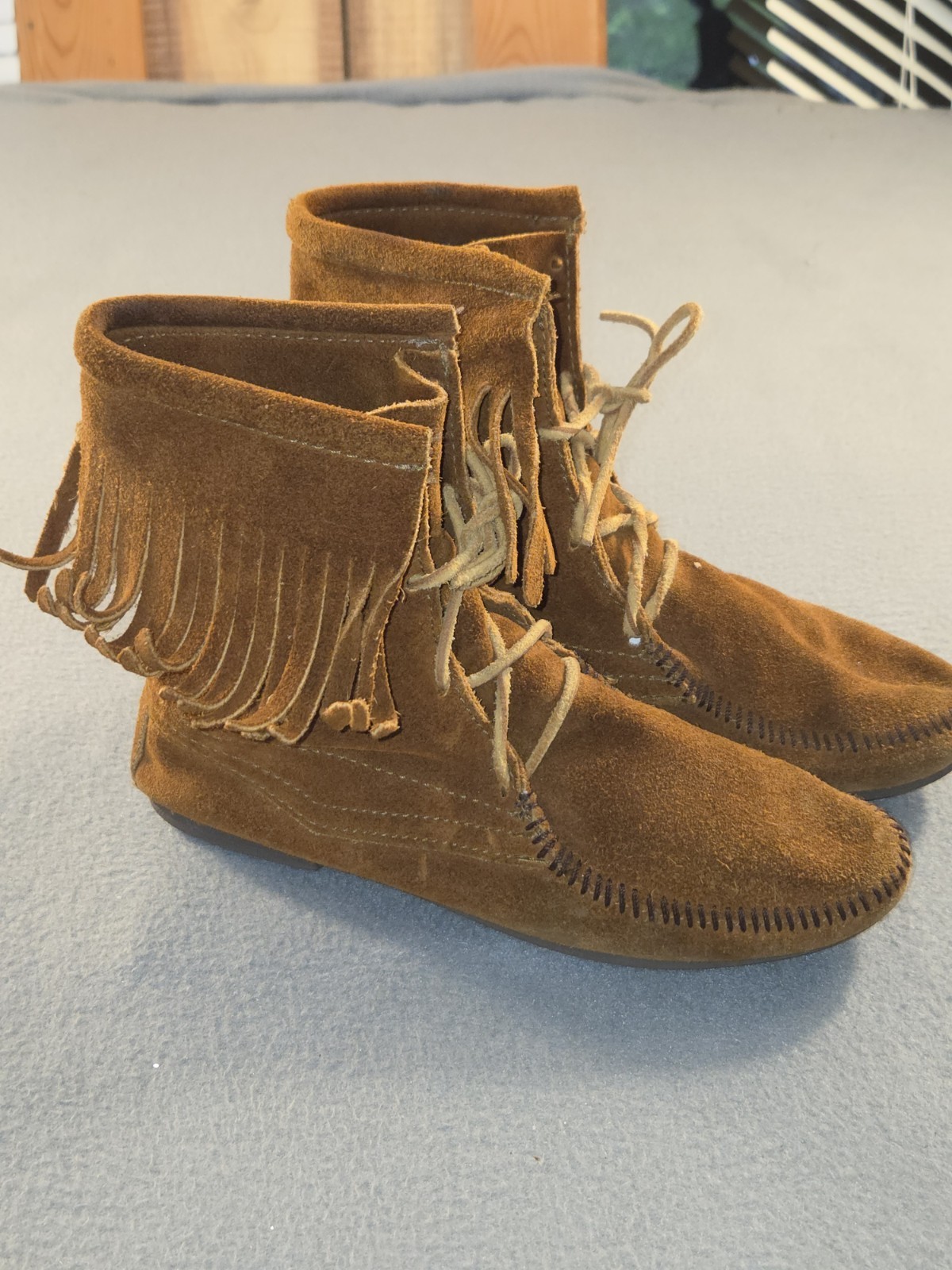 Vintage Minnetonka Hard Sole Moccassin Fringed Boot 10 Inches Long No Size Tag