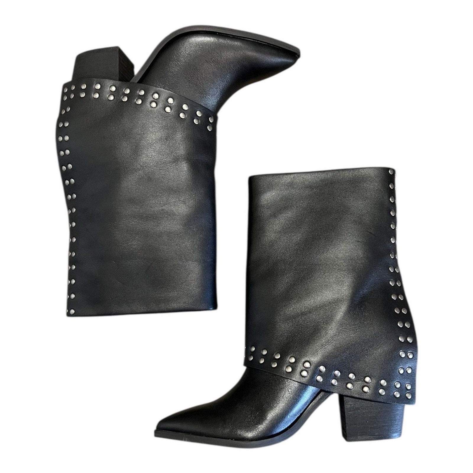 Lisa Vicky Black Leather Studded Mighty Calf Bootie 7