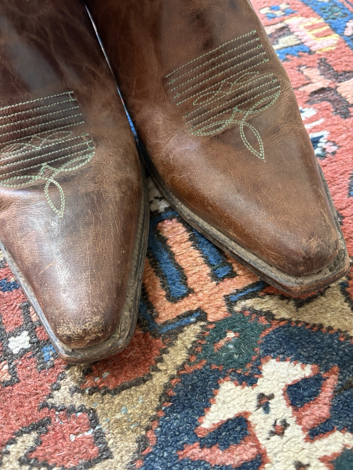 J.B. Dillon Tan Leather Western Boots Brown Leather with Turquoise Accents 9.5