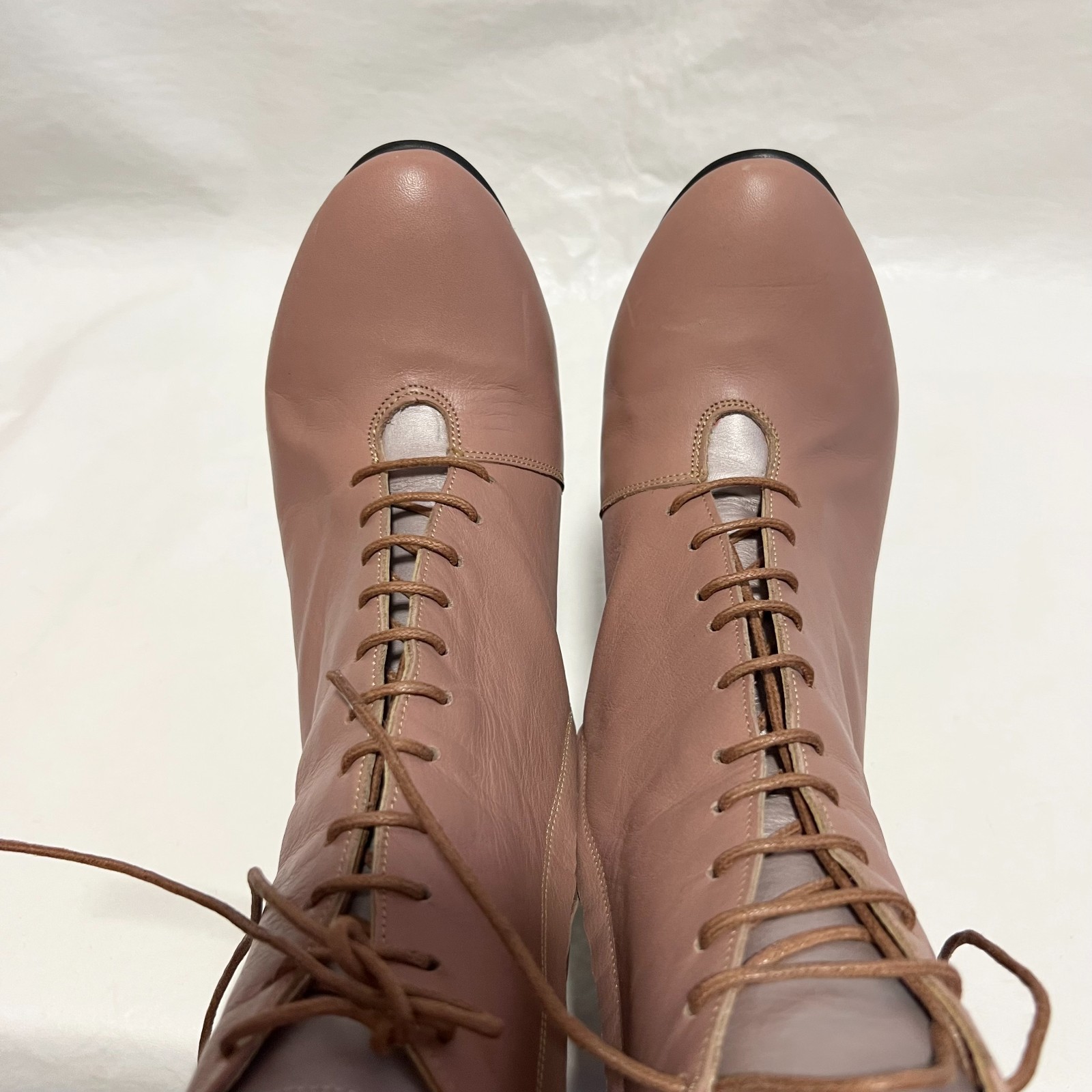High heel boots 38 7.5 womens dusty pink leather paisley lace zip up blush