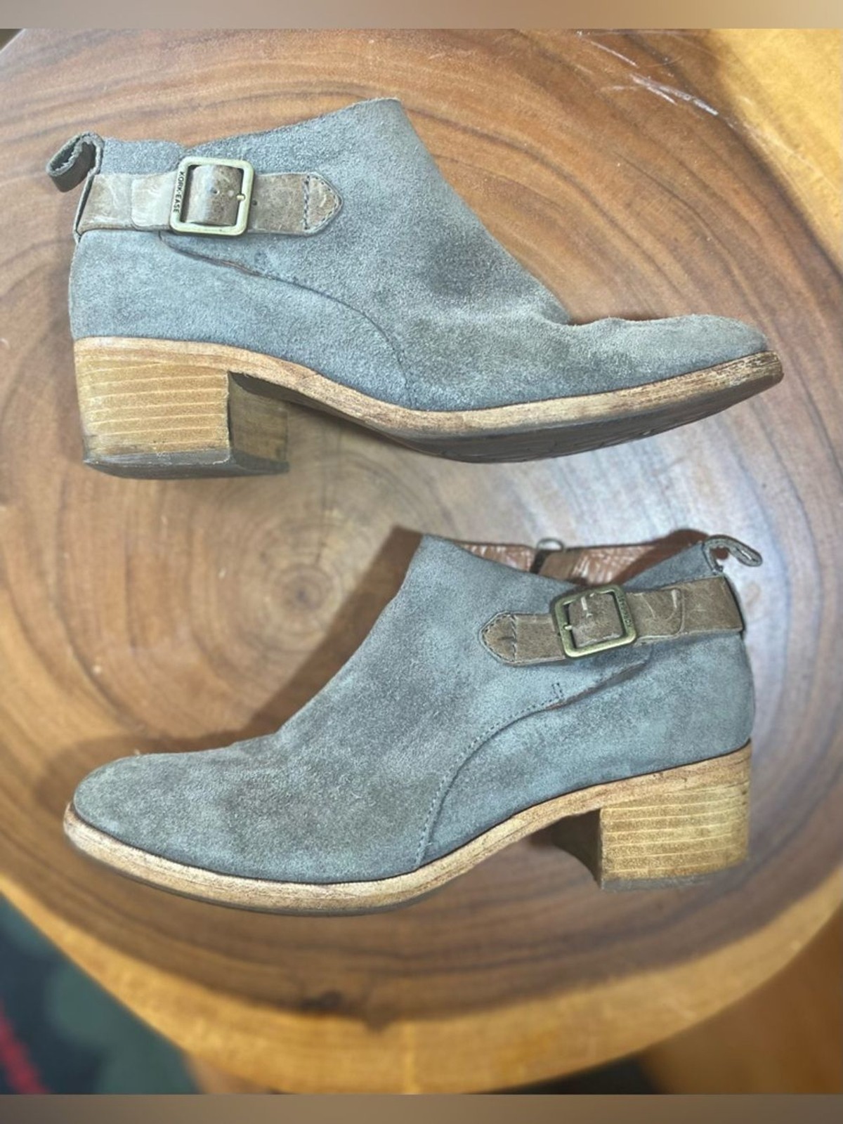 Kork-Ease Mesa Grey Suede and Leather Comfort Ankle Boots with Buckle Size 7.5 M