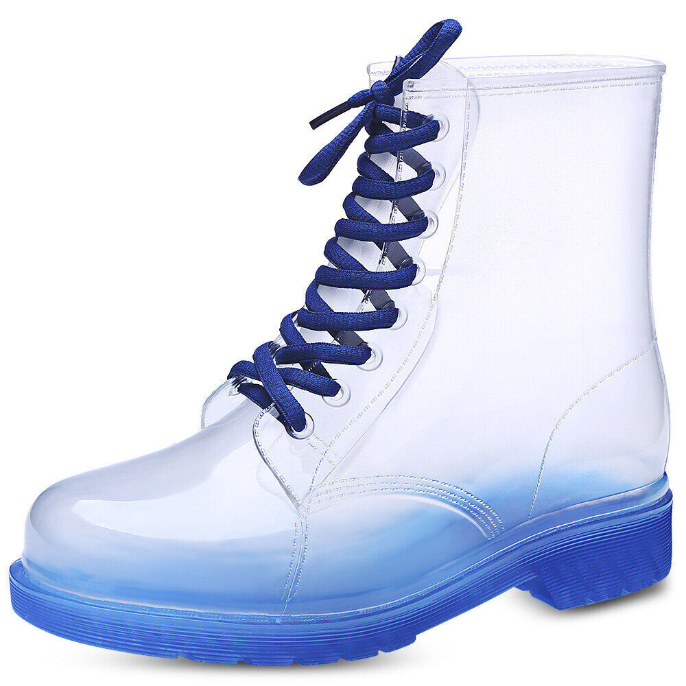 Womens Crystal Clear Flat Water Spring Girls PVC Transparent Shoes Rain Boots