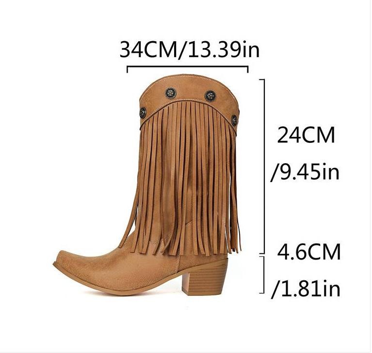 Retro Women’s Tassels Faux Leather Mid Calf Boots Casual Western Formal Shoes SZ
