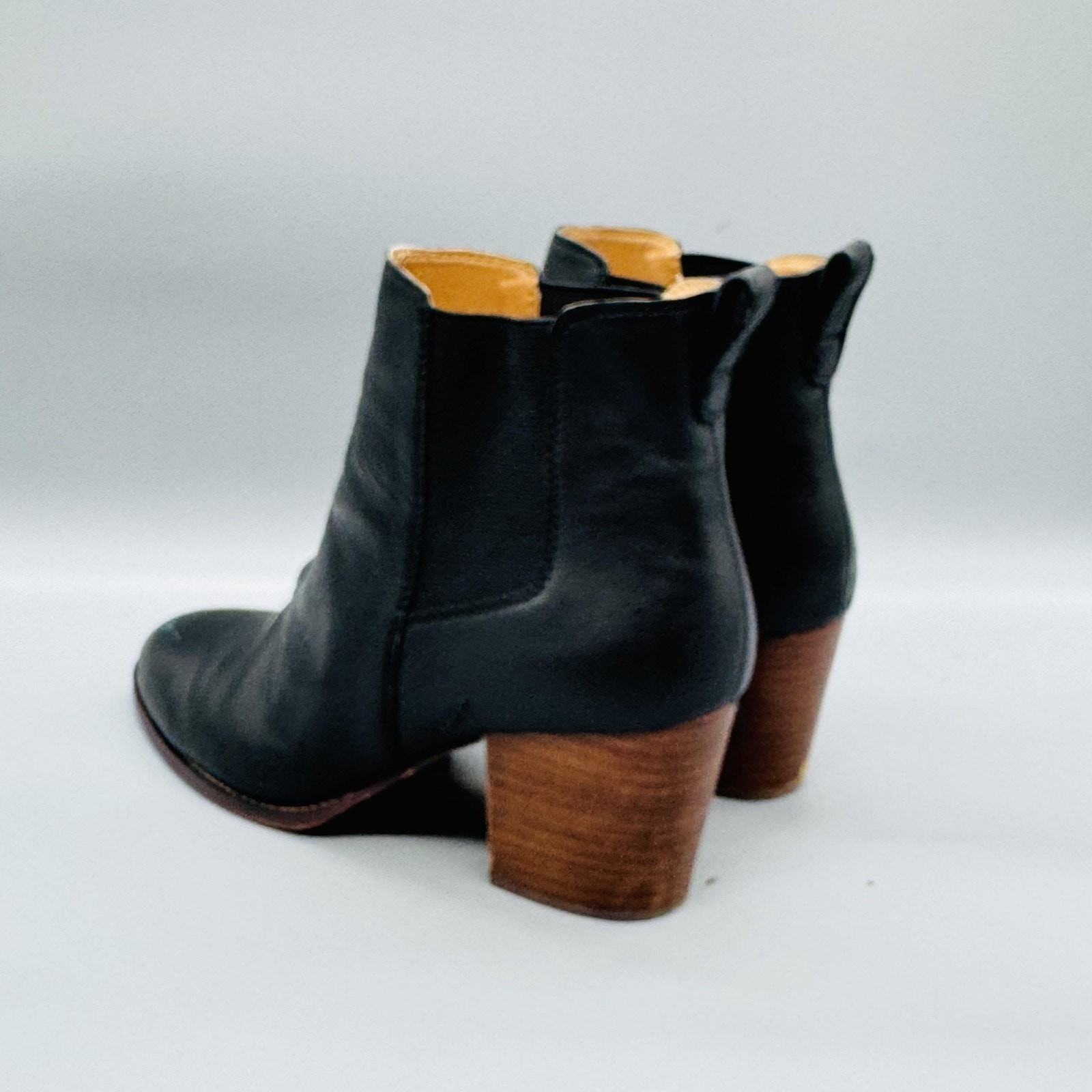 J Crew Boots Womens 10 Black Leather Chelsea Ankle Block Heel Booties Shoes