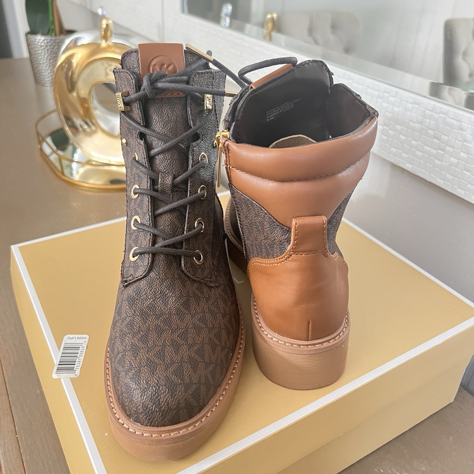 Michael Michael Kors Trudy Bootie Ankle Bootie Canvas Logo Zip Lace-Up 9.5M
