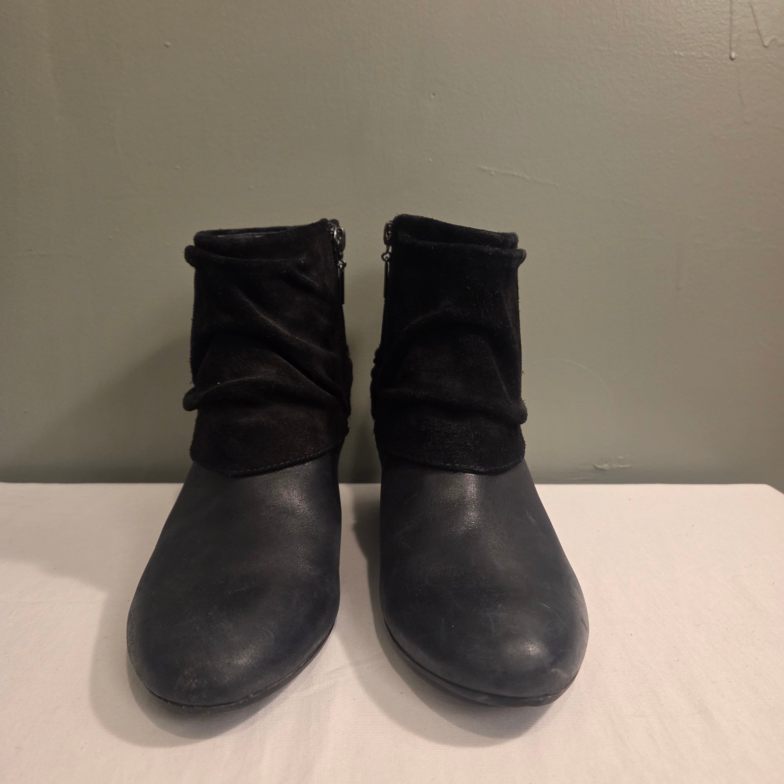Clarks Artisan Slouchy Wedge Ankle Bootie Leather & Suede, Size 8.5, Black