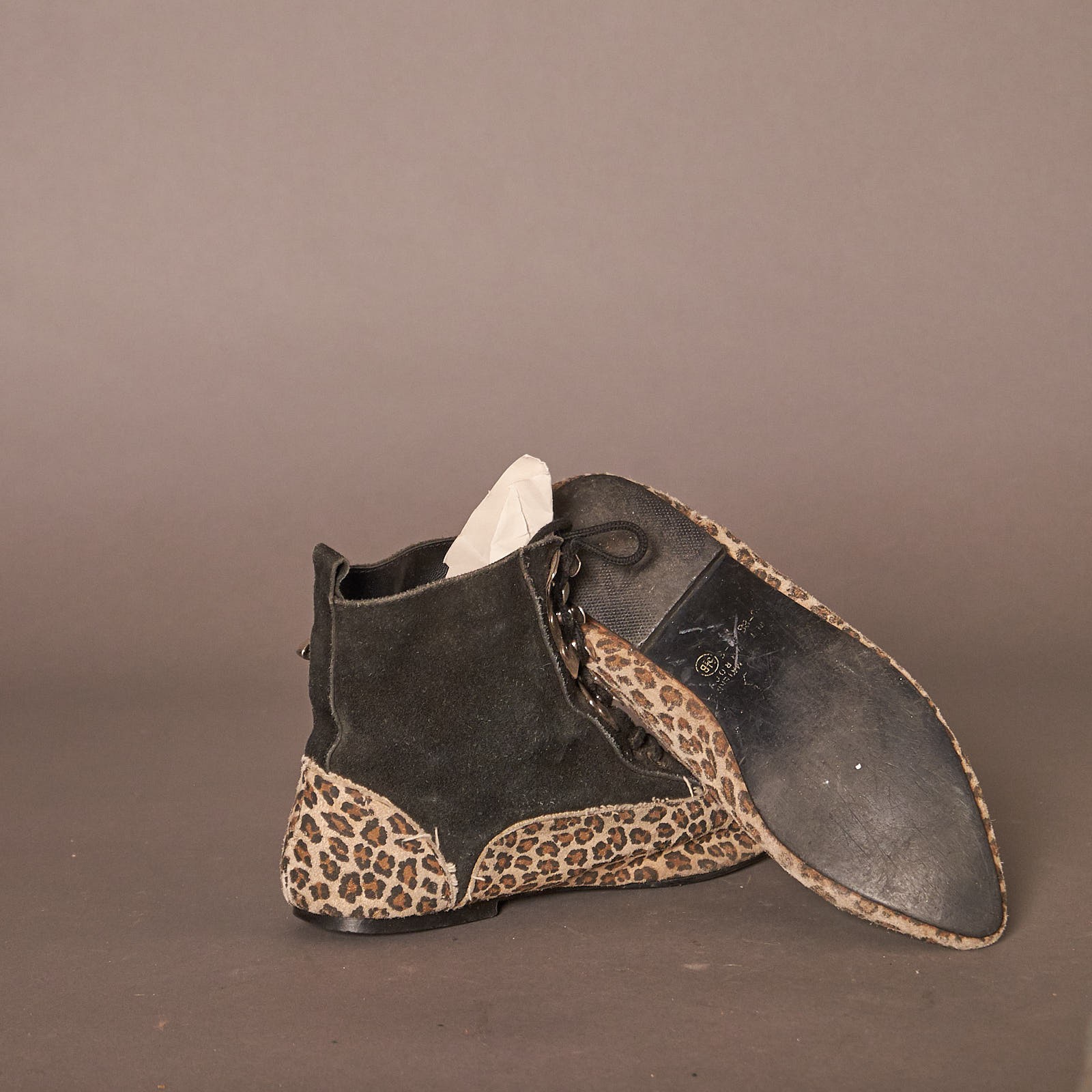 1980s Wild Pair Glam Rock Black and Leopard Booties Boots Shoes