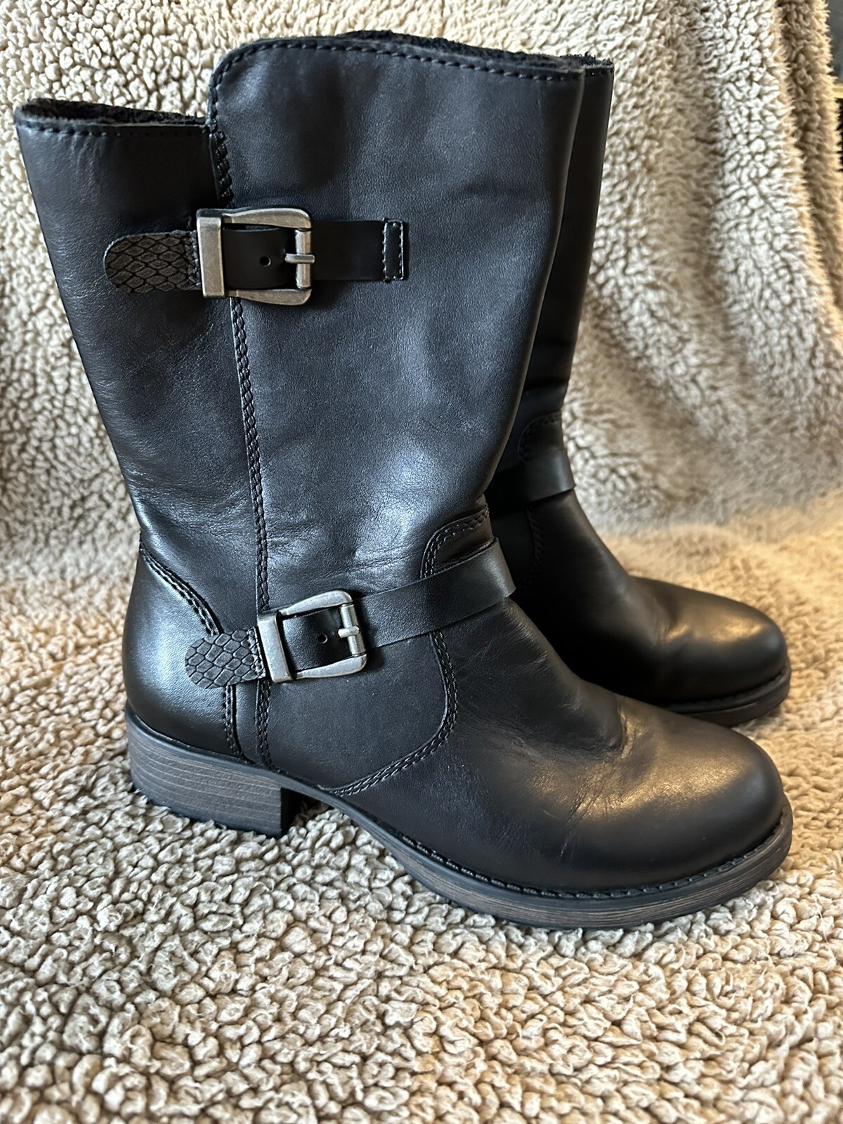 Black Biker Womens Boots Z9582-00 Faith Schwarz Leather US 6.5
