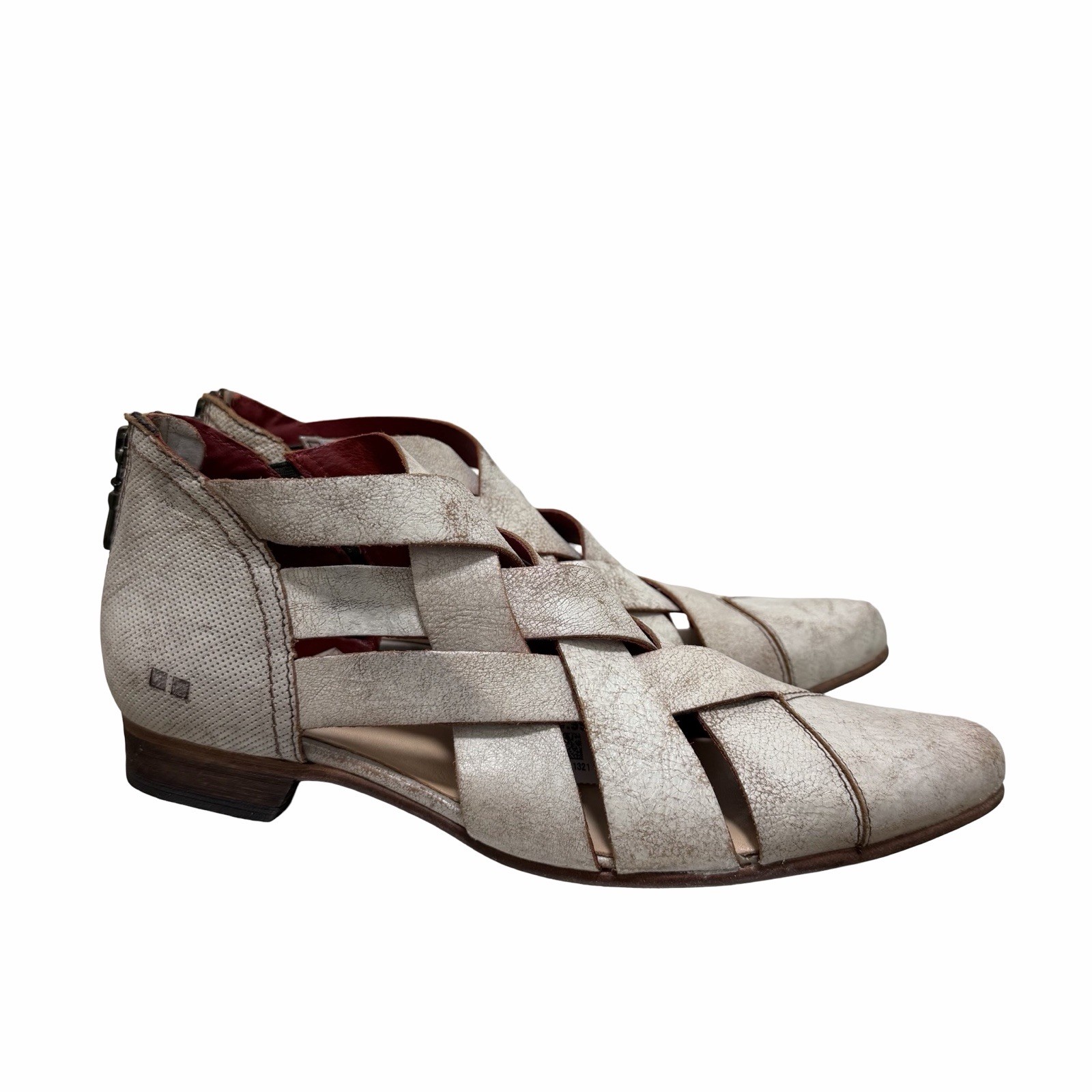 Bed Stu Brittany Woven Leather Ankle Boots Womens US 9 Nectar Lux White Western