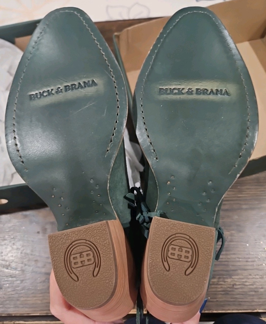 Buck & Brana Western Boot Morgan Leather Green Fringe Womens Size US9.5 EU40 NIB