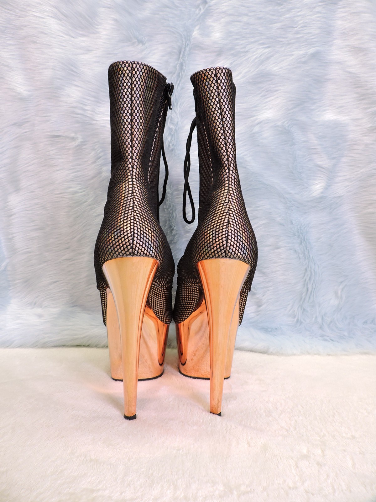 Pleaser Rose Gold fishnet Hologram platform boots. Size 12 Womens 10.5 mens