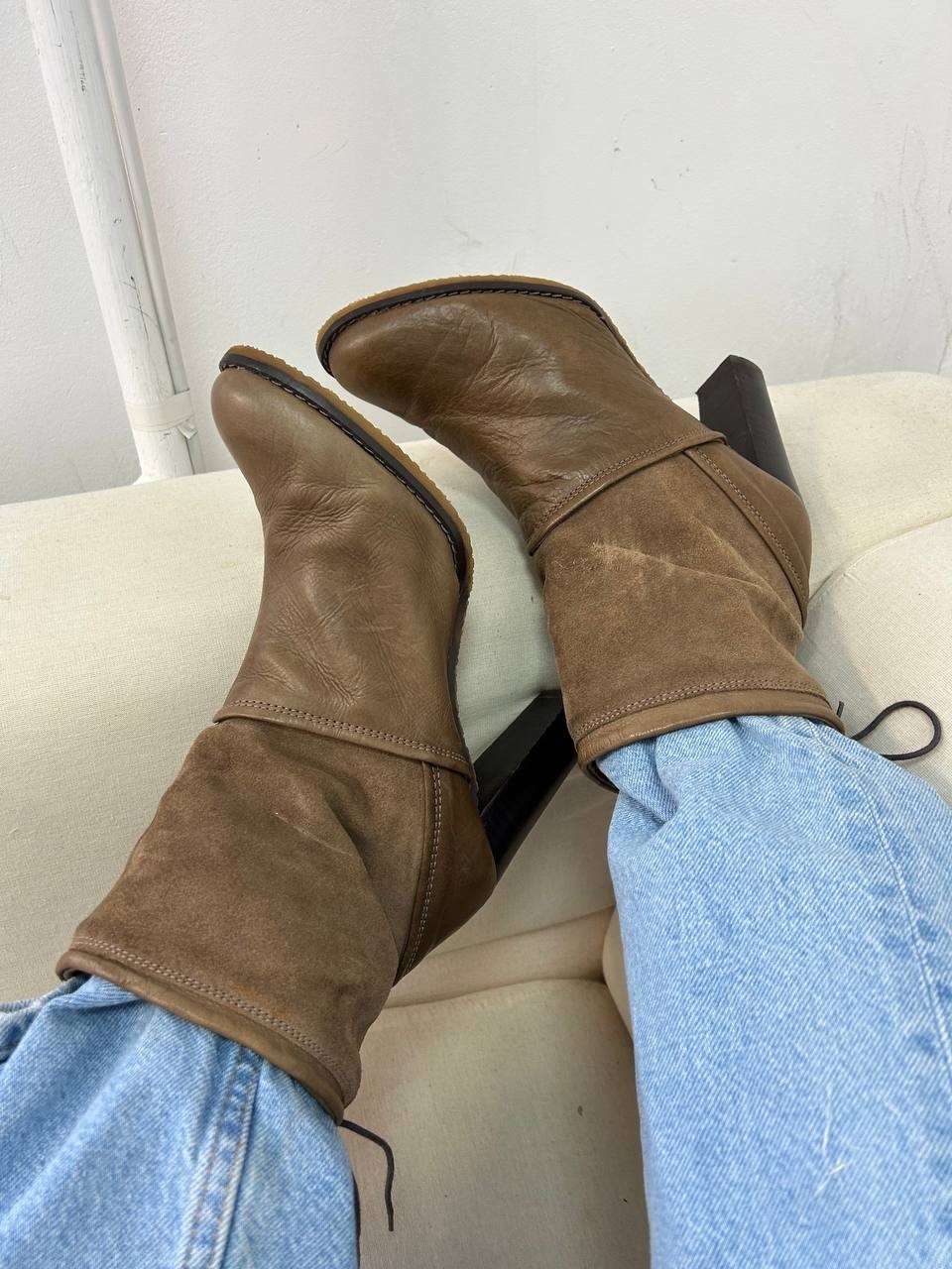 Brown high lace up Hobbs N.W.3 leather women high heel combat boots 90s EU 39