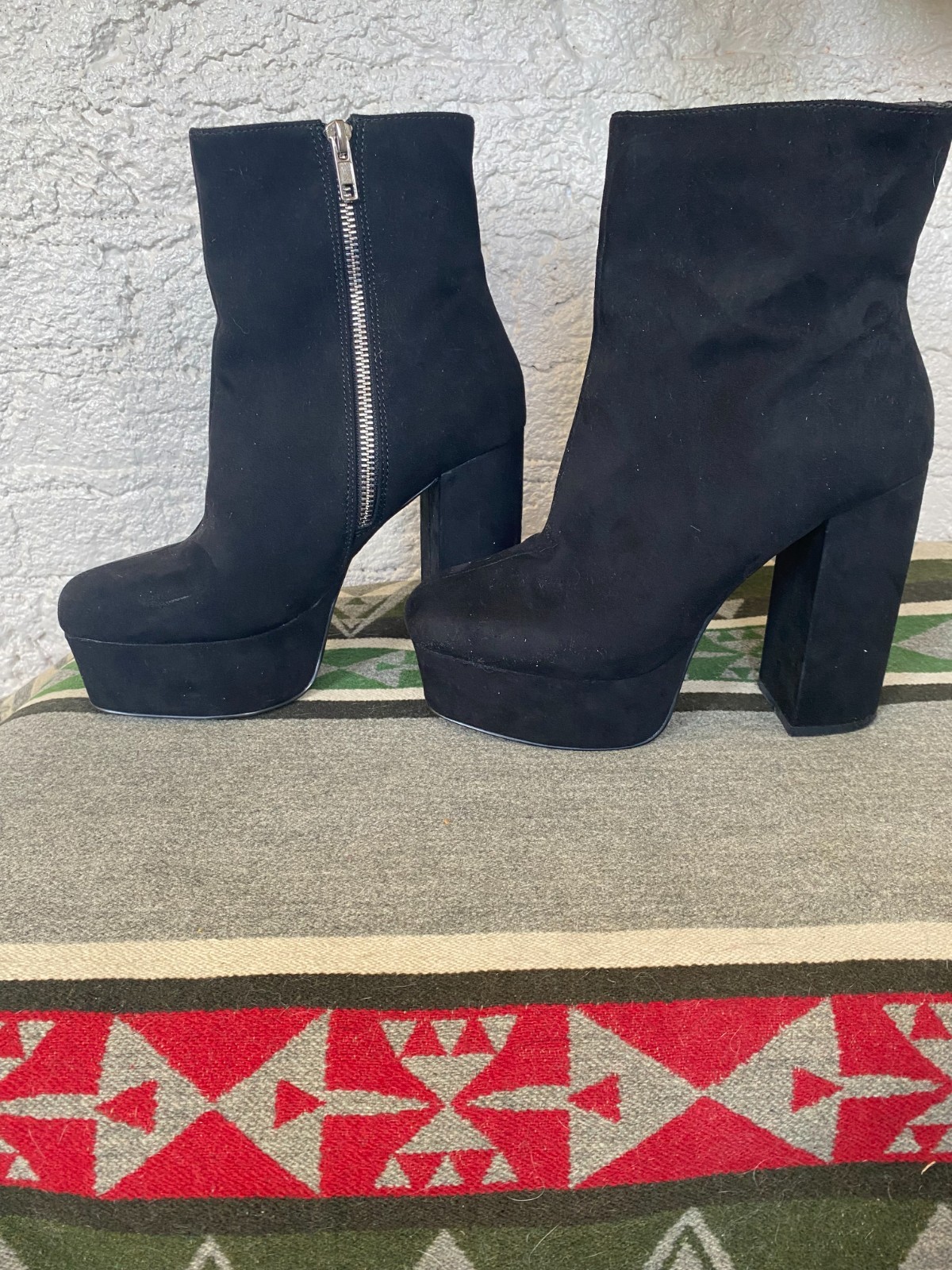 Forever 21 Black Faux Suede 4.5″ High Heel Platform Ankle Boots Woman’s Size 7