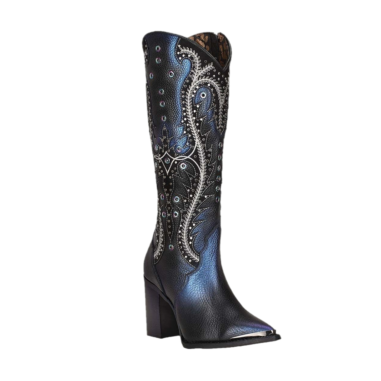 Cuadra Ladies Studded & Embroidered Black Pointed Toe Boots CU727