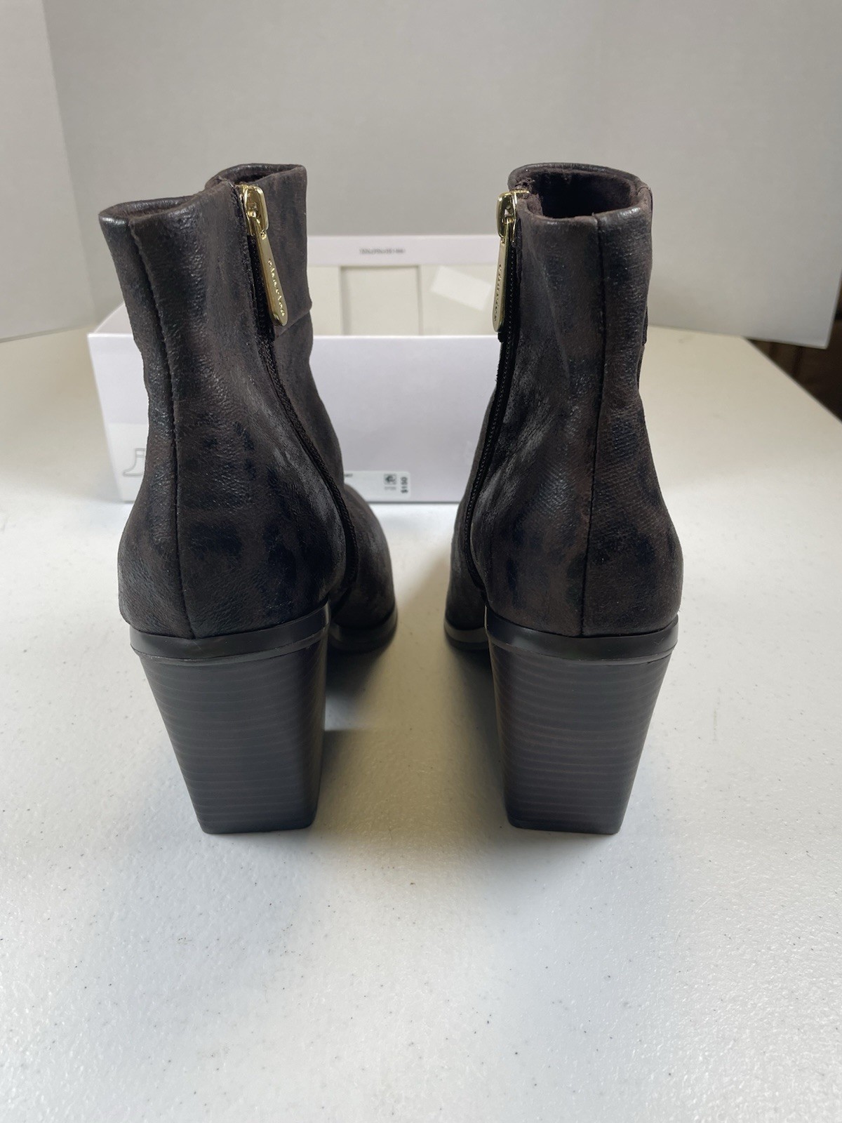 A.N.A Leopard Print Ankle Booties Womens 8M Brown Pointed Toe Block Heel