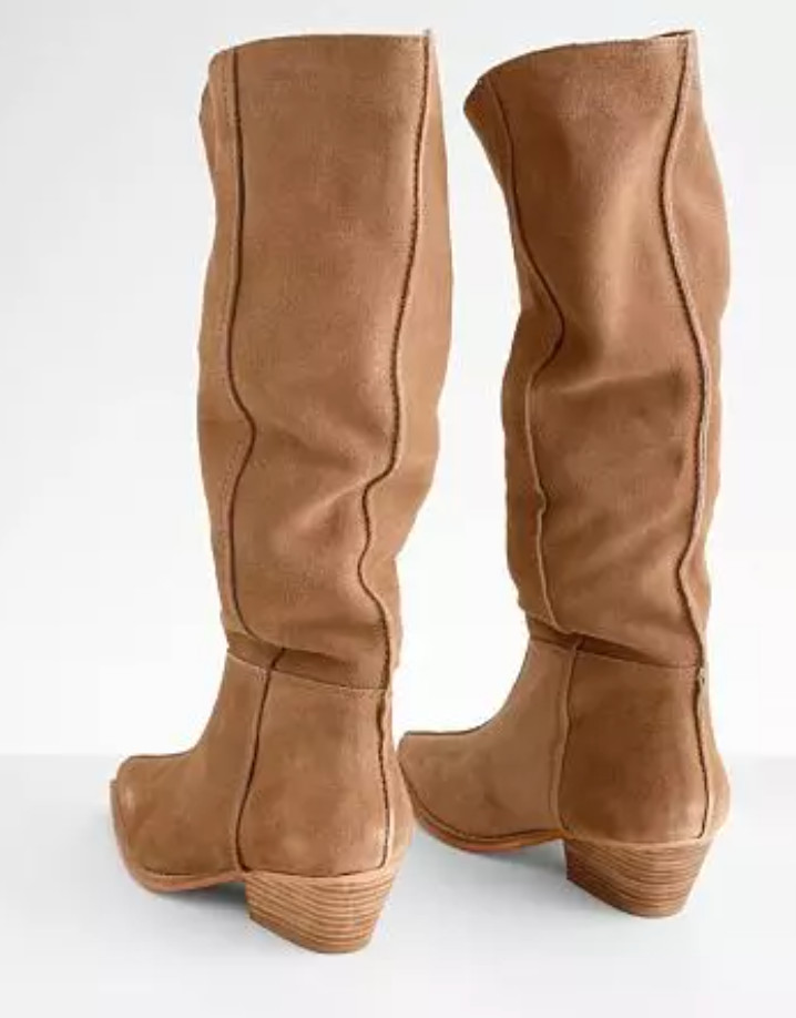 NEW FREE PEOPLE TAN SWAY LOW SLOUCH SUEDE LEATHER BOOTS SZ 36 US 5.5 6