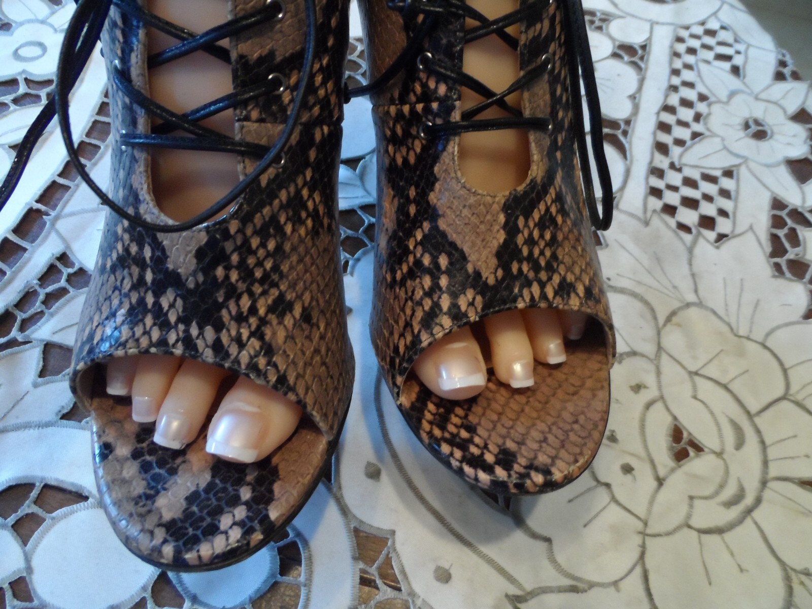 Miu Miu Brown/Beige Python Embosed Leather Lace Up Ankle Boots Size 39M