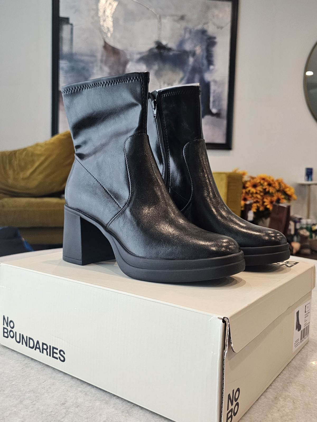 No Boundaries Women’s Platform Dress Boots, Comfort Foam Insole, Black, Size 9