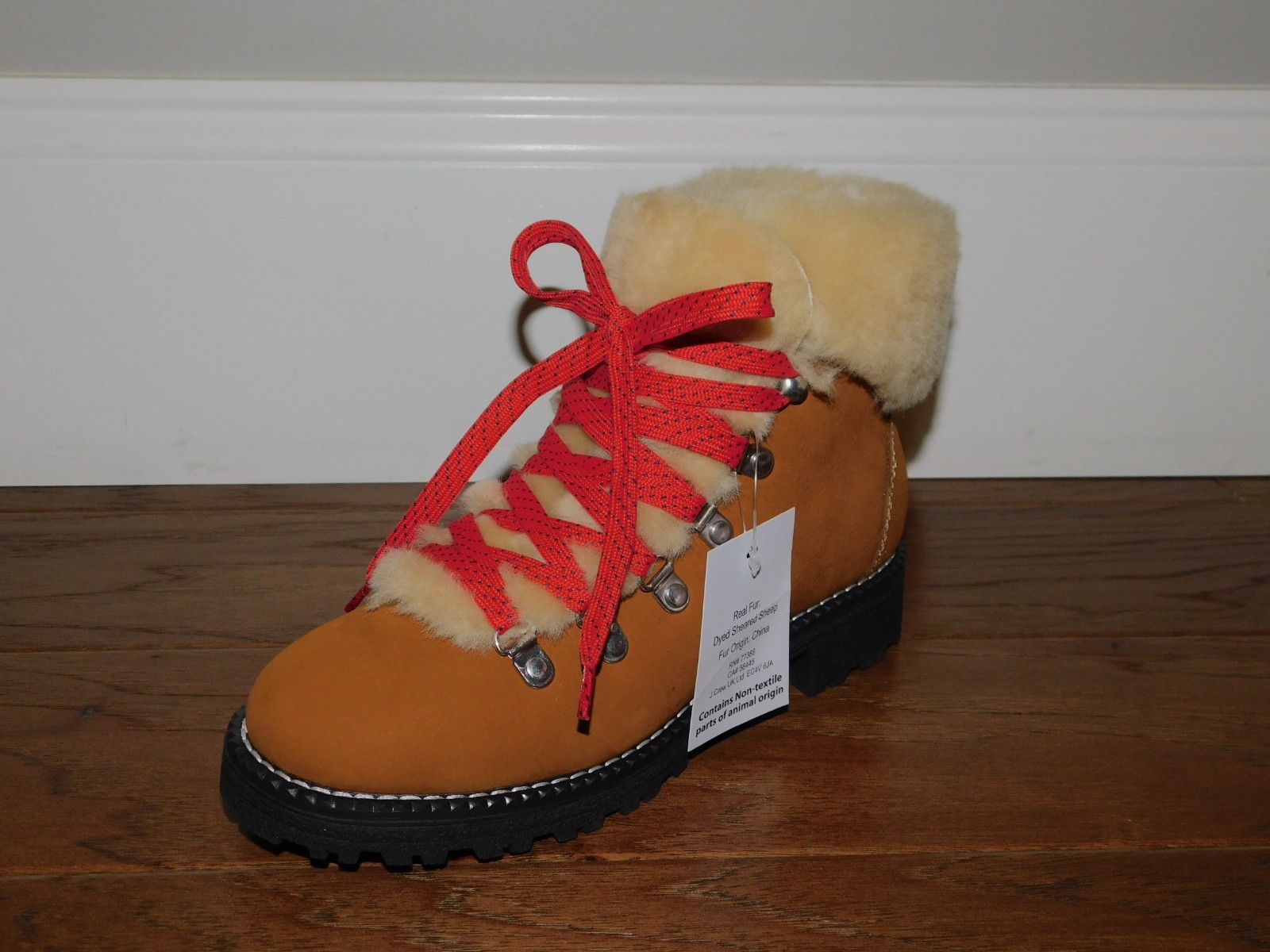 J.Crew Sz 7 Nordic Hiking Boot Glazed Pecan Leather Sheep Fur LEFT SHOE ONLY!