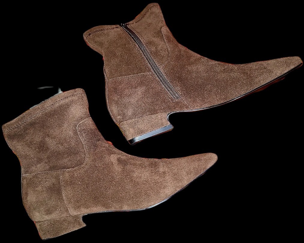 Jason Wu Brown Leather Suede Ankle Boots Block Heel Tapered Pointy Toe Size 7.5