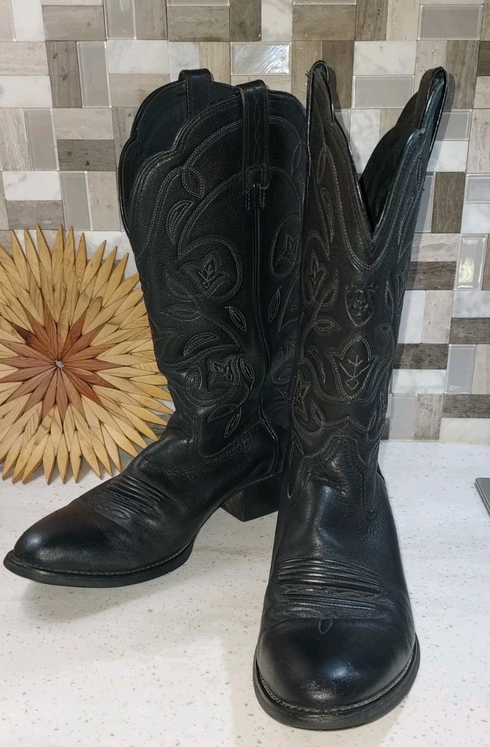 Ariat Heritage Western R Toe Black Leather Cowboy Boots Women’s Style Size 8B