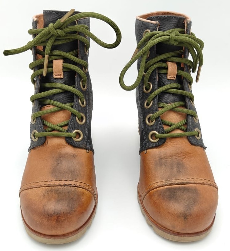 Sorel PDX Boots Womens 8 Lexie Canvas & Brown Leather Hidden Heel Wedge Shoes