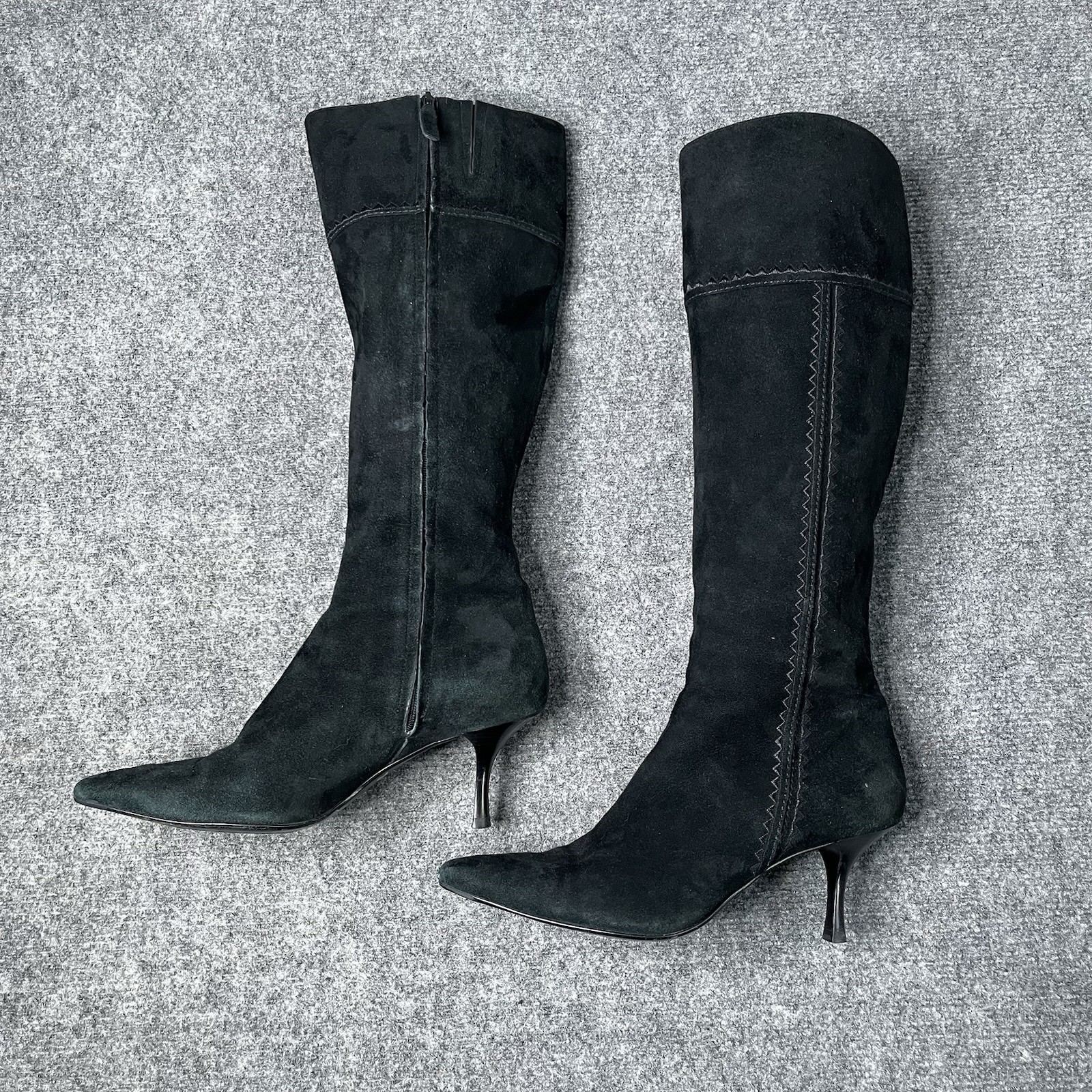 Cole Haan Jesikka Black Leather Suede Knee High Boots Kitten Heels Womens 7.5