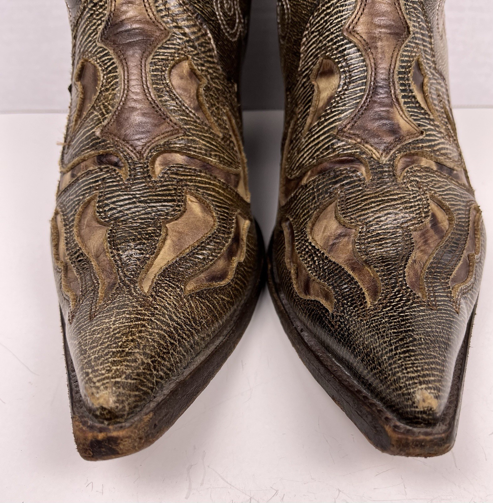 Corral Triad Inlay Western Boot Women 9 M Brown Distressed Embroidered Snip Toe
