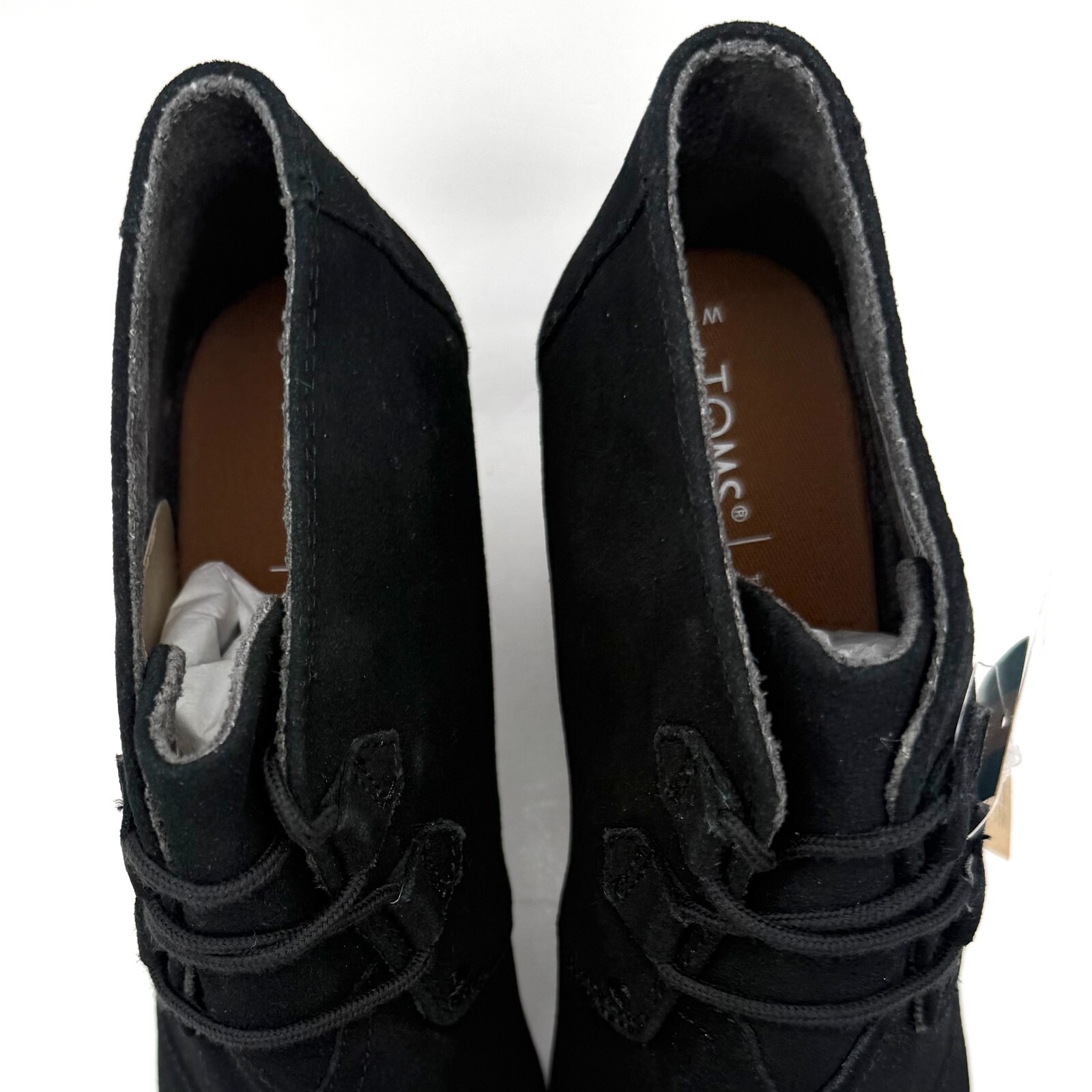 NEW TOMS Kala Wedge Booties Black Suede Women’s Size 10 Ortholite #10012955