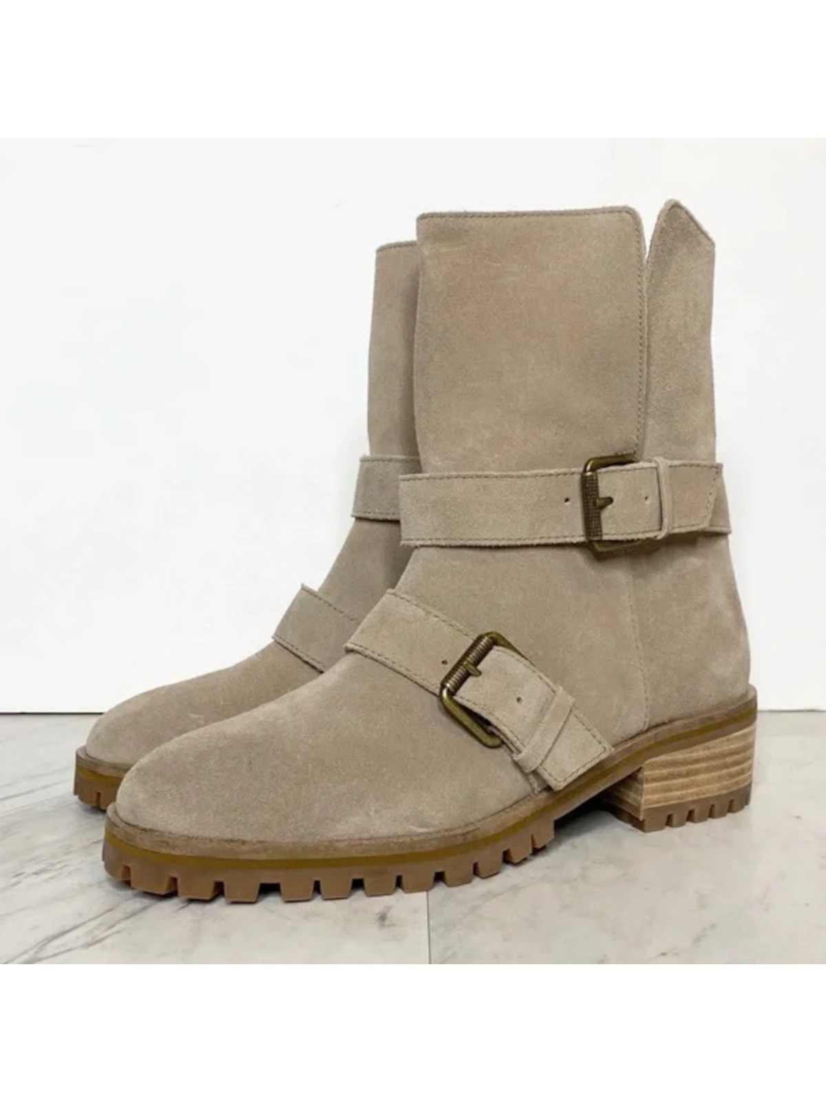 SPLENDID Womens Beige Padded Karlyn Round Toe Block Heel Buckle Leather Boots 6