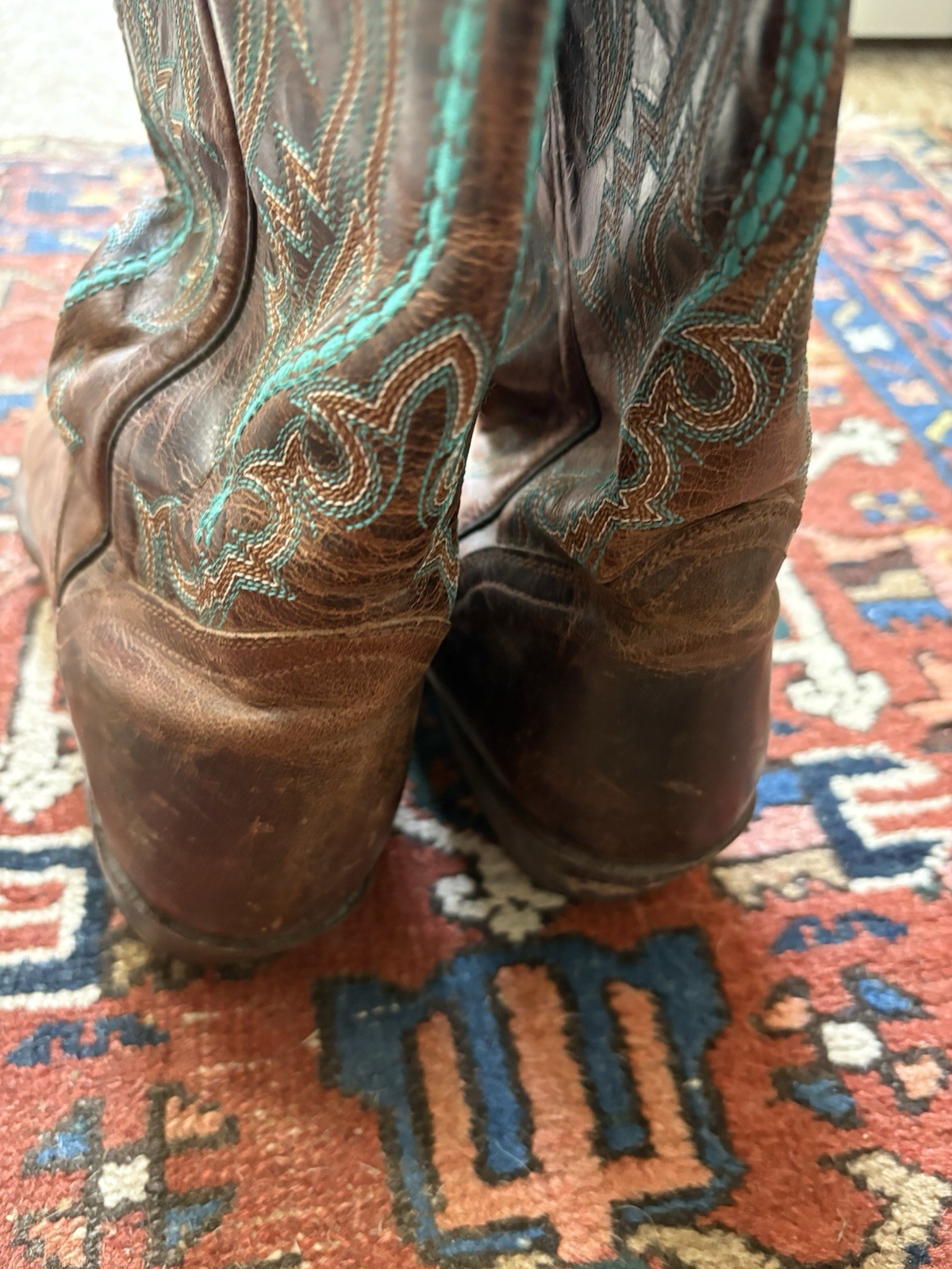 J.B. Dillon Tan Leather Western Boots Brown Leather with Turquoise Accents 9.5