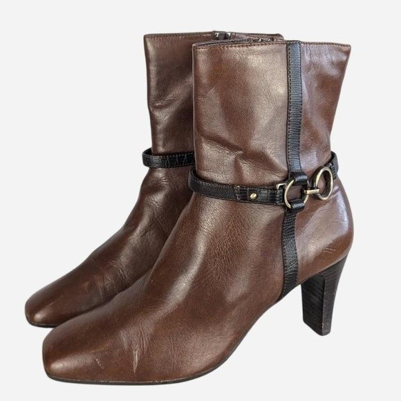 Vintage 90s Liz Claiborne Cecil Horsebit Harness Heel Ankle Boot Brown 6.5
