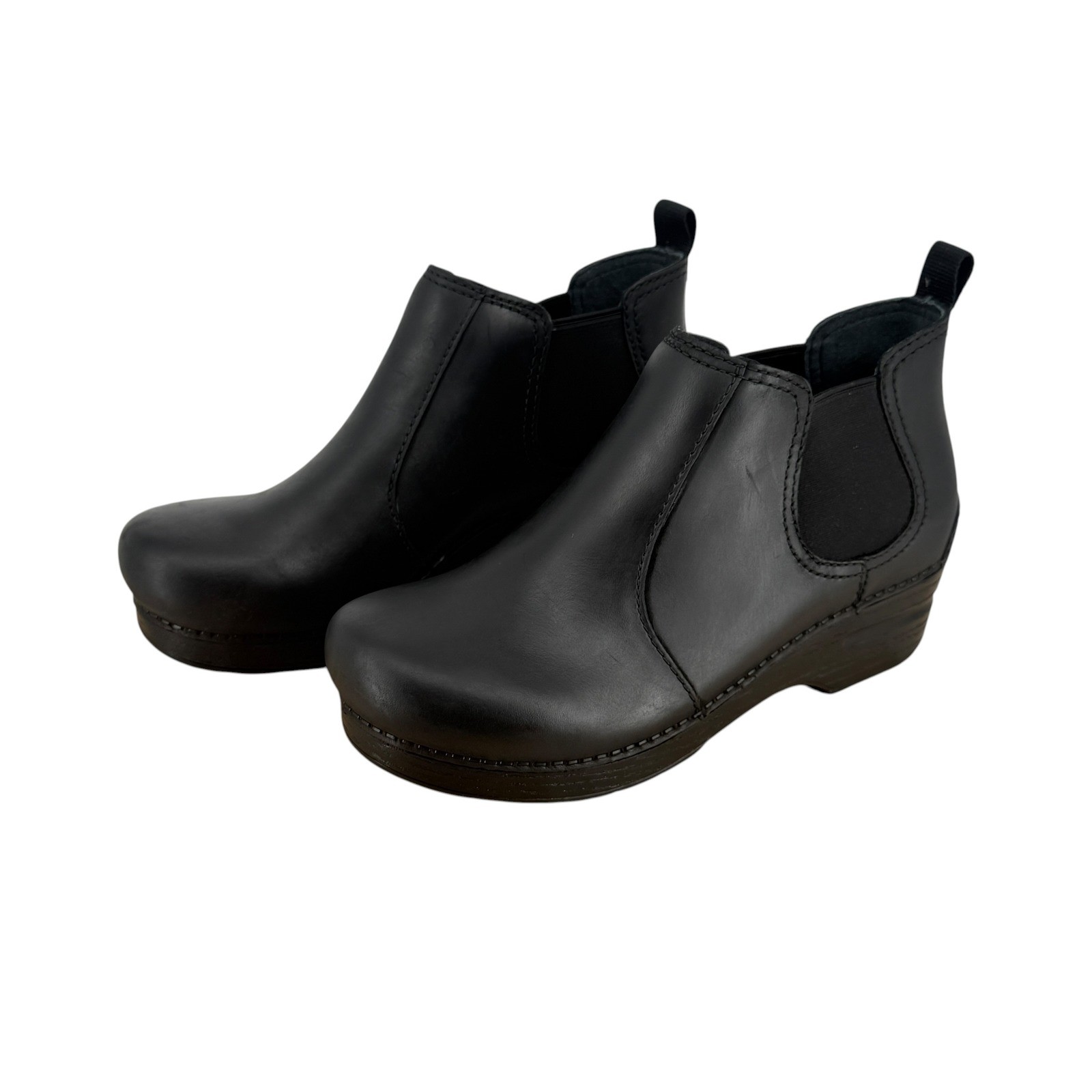 Dansko Frankie Black Leather Chelsea Clog Anke Boot Booties Women 38 7.5 Comfort