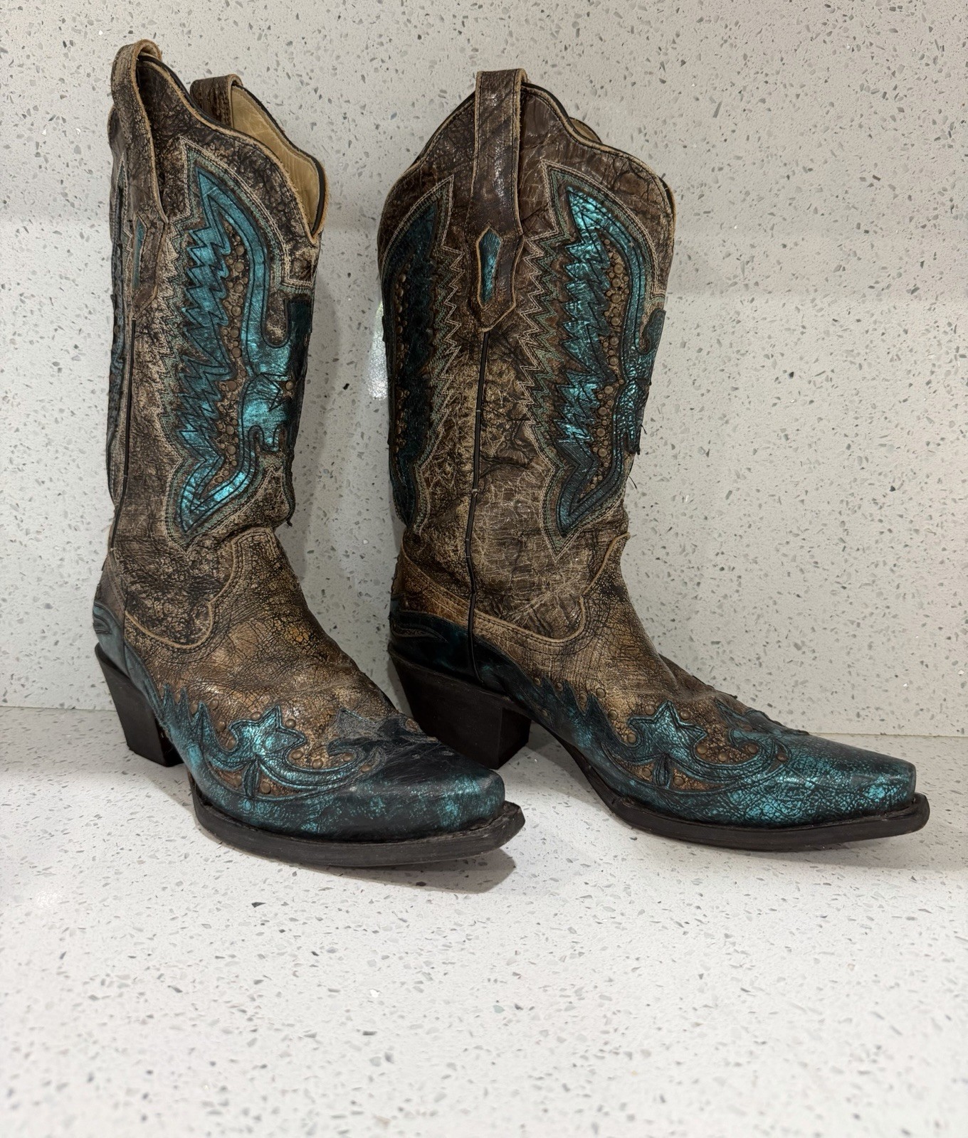 Corral Chocolate Turquoise Leather Cowboy Boots Women’s 9 1/2 M