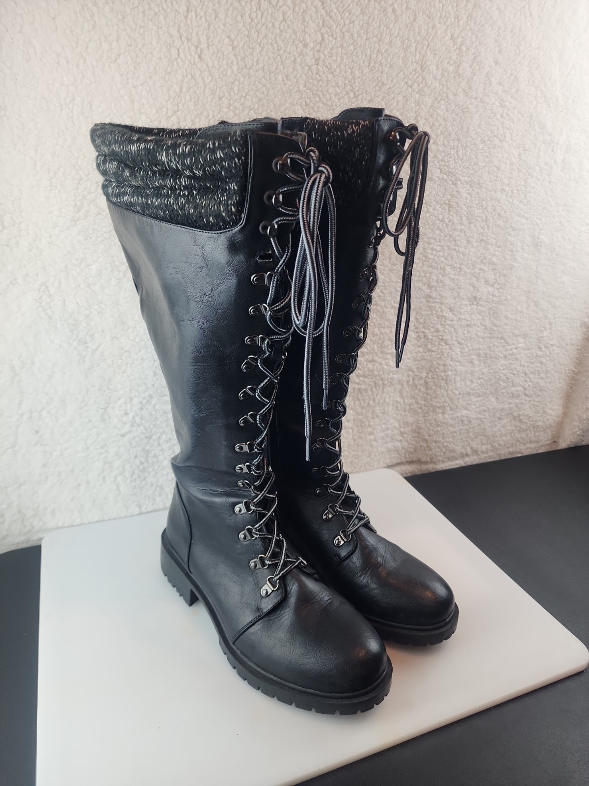 Torrid Women’s Knee Lace-up Sweater Boot Faux Leather Size 11W Black