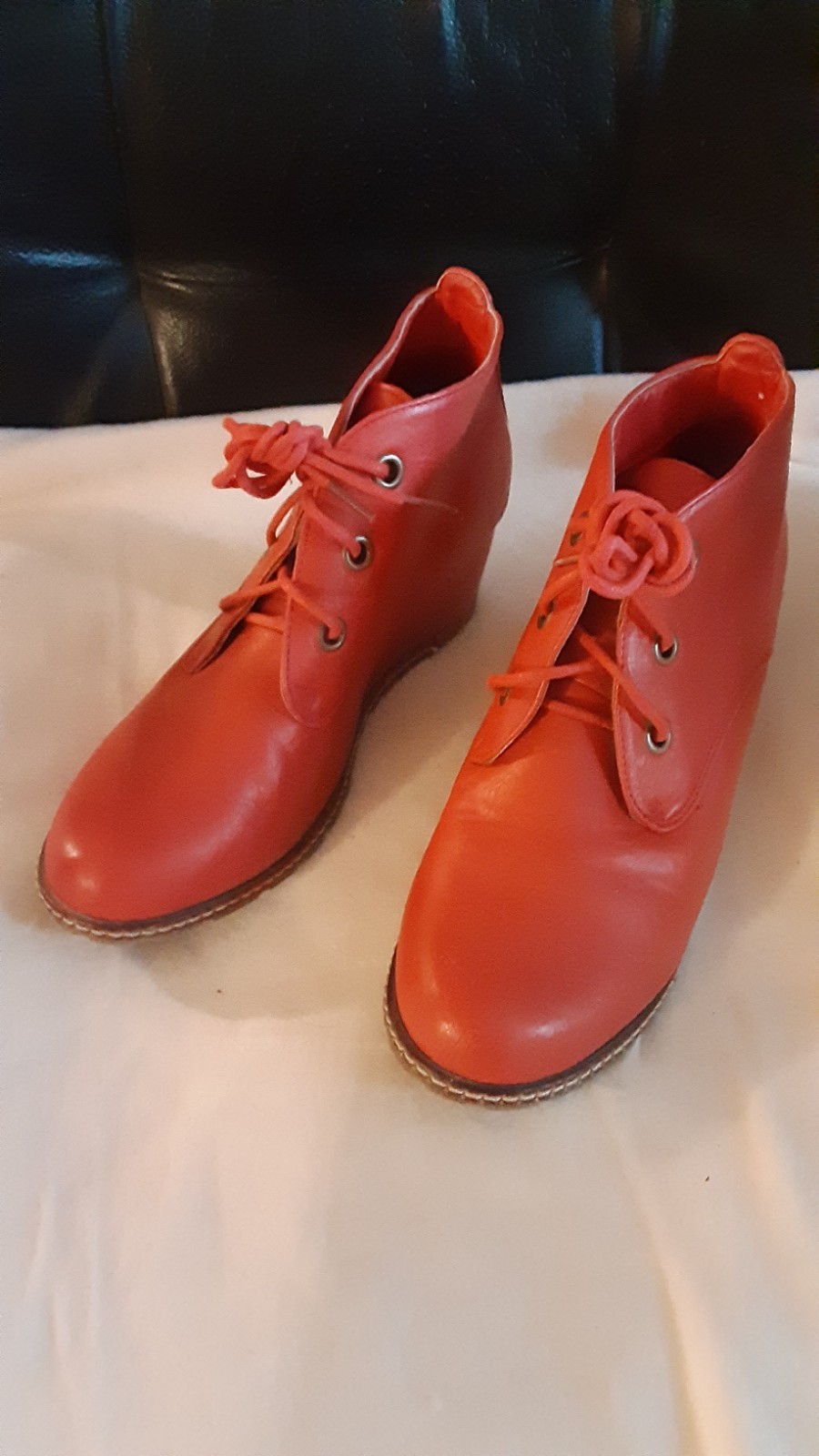 Daily Shoes Women’s Size 8 Red Ankle Comfort Boots with Wedge Heel and Laces