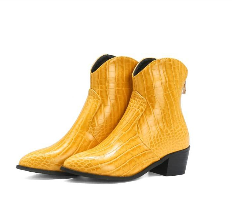 Women’s Alligator Pattern Pointed Toe Ankle Boots Back Zip Casual Outdoor Shoes